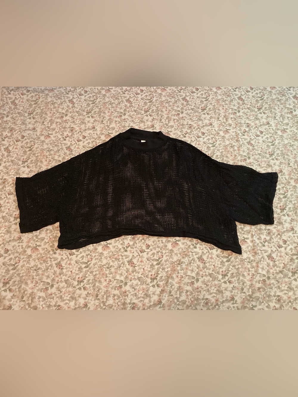 Los Angeles Apparel Cotton Fishnet Garment Dye Crop Top Black